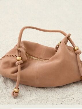 NWOT HM Premium Soldout Goat Suede Hobo Shoulder Bag Dusty Rose Blush Boho Chic